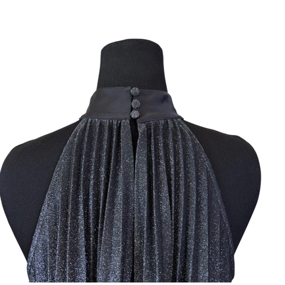 ZARA Pleated Halter Accordian Mini Dress XS Black Silver Cocktail Wedding LBD - Picture 6 of 7